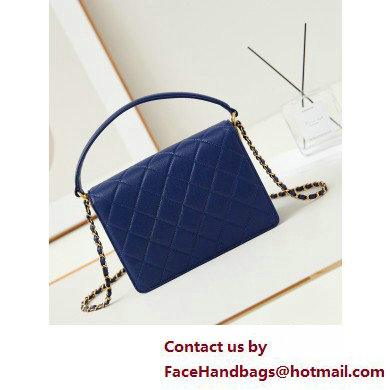 Chanel Grained Calfskin  &  Gold-Tone Metal Small Flap Bag with Top Handle Blue 2025